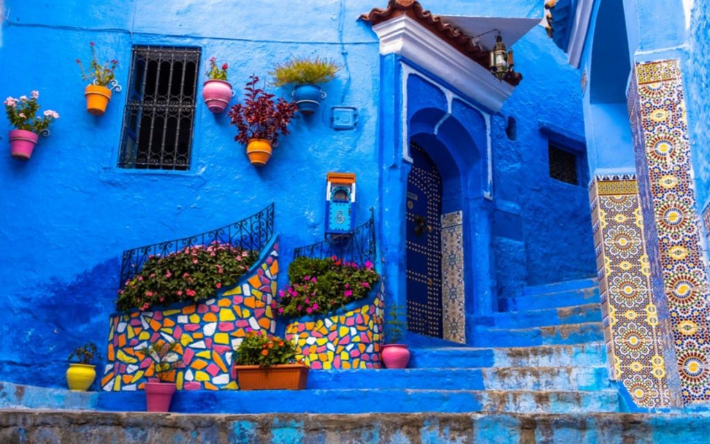 Blue street and stairs in Chefchaouen medina