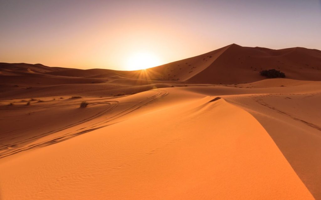 Sunrise over the Erg Chebbi dunes in Merzouga